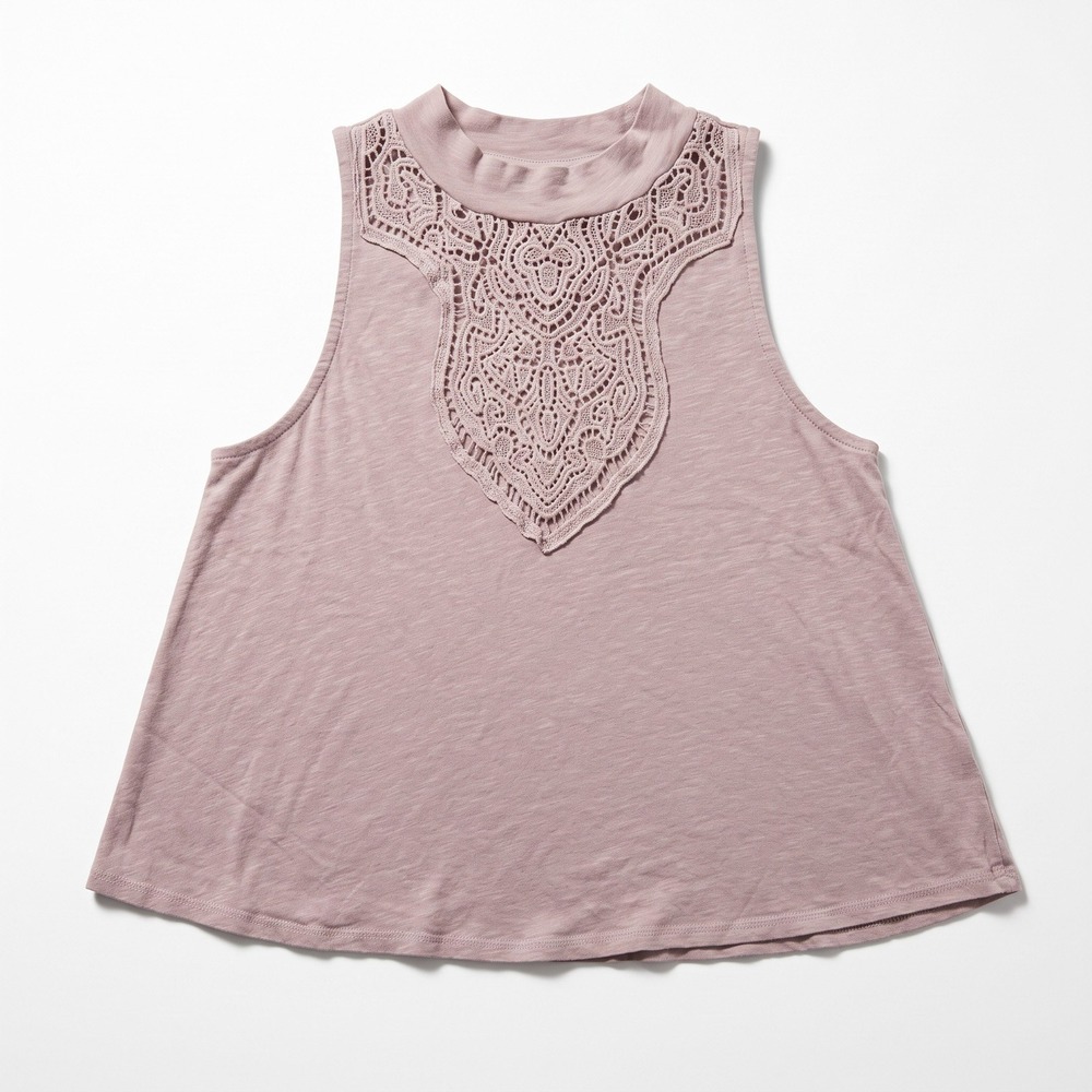 H.I.P. Womens XS Mauve Pink Lace Bib High Neck Sleeveless Tank Top